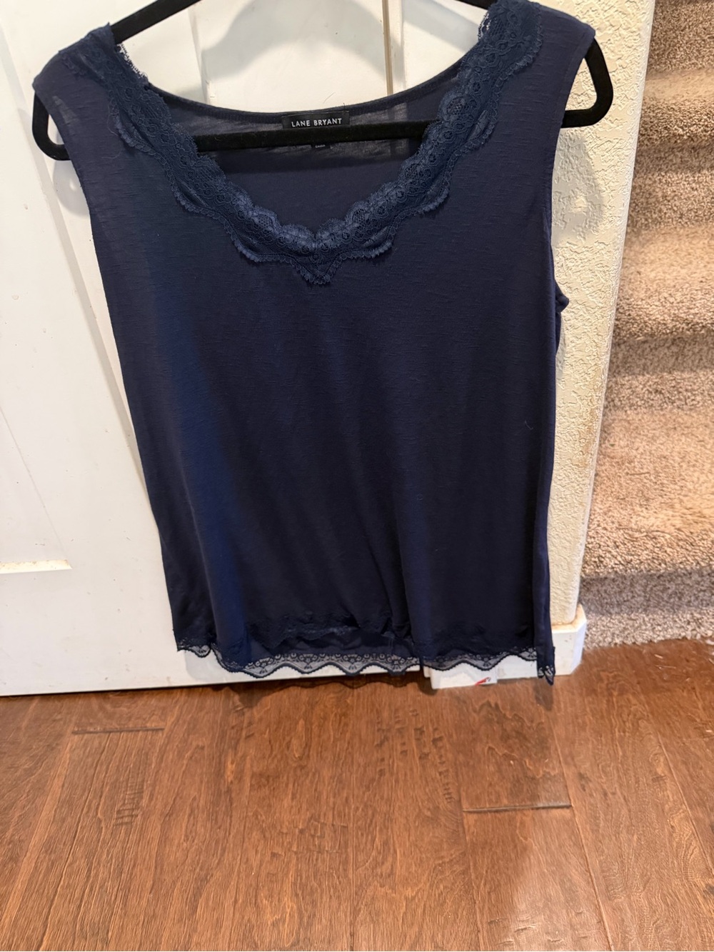 Lane Bryant Navy Sleeveless Lace-Trim Shell